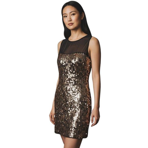 EXPRESS BLACK & GOLD SEQUIN SHIFT DRESS SZ.S EUC. - Picture 1 of 9